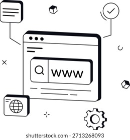 Securing website and online search with settings gear isometric flat vector illustration