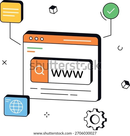 Securing the website and online searches including settings and documents. Can be used for personal and commercial projects regarding website security and security settings. isometric flat vector.