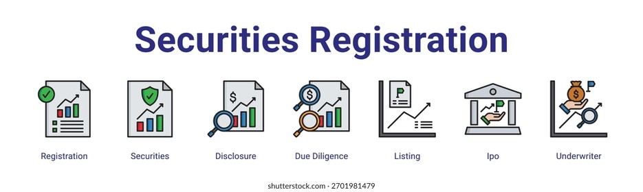 Elemento de ícone de banner da Web para registro de valores mobiliários para design em uma coleção