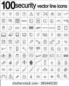 Security 100 icons line set