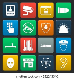 security 16 icons universal set for web and mobile flat