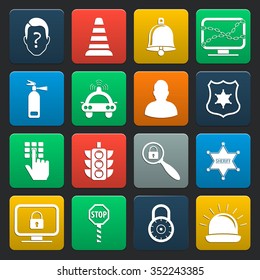 security 16 icons universal set for web and mobile flat