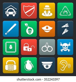 security 16 icons universal set for web and mobile flat