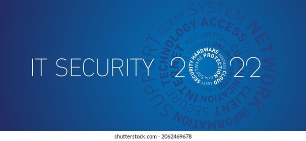 IT Security 2022 New Year modern abstract circle word cloud text white shining bold light typography blue greeting card banner