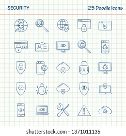 Security 25 Doodle Icons. Hand Drawn Business Icon Set