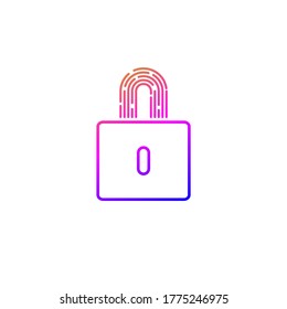 Security abstract minimal line icon with lock and fingerprint
