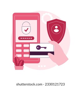 Ilustración vectorial de concepto abstracto de tarjeta de acceso a la seguridad. Sistema de apertura electrónica, seguridad corporativa, tarjeta de acceso automático, tecnología de entrada de oficina, desbloqueo de metáfora abstracta de puerta.