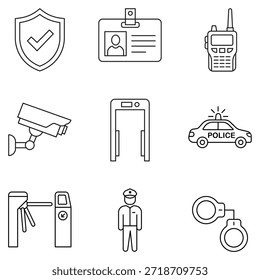 Ícones de linha de controle de acesso de segurança definem vetor