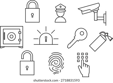 Conjunto de iconos de línea de control de seguridad y acceso, símbolos de seguridad y protección