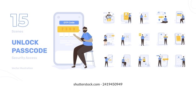 Security access login password unlock passcode illustration set