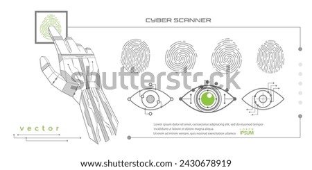 Security access sign.Touch ID icons. Eye scanner. A robot hand scans a fingerprint. Vector illustration .