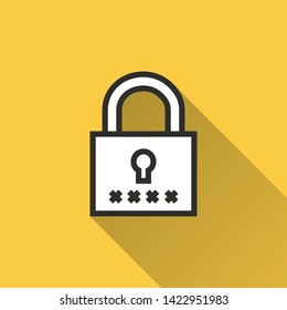 Security access vector icon with long shadow. Simple illustration isolated on yellow background for graphic and web design.