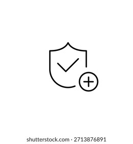 Adição de segurança, atualização de proteção, reforço de segurança. Cobertura de seguro, marca de verificação e mais. Alerta de perigo. Pixel perfeito, ícone de vetor de traçado editável