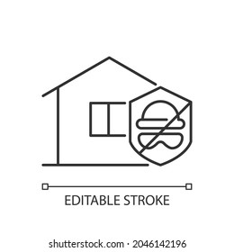 Security against burglary linear icon. Burglar alarm installation. Protect home against intruders. Thin line customizable illustration. Contour symbol. Vector isolated outline drawing. Editable stroke