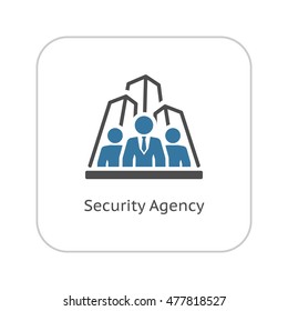 Security Agency Icon. Flat Design Isolated Illustration. App Symbol or UI element. Team of people with skyscrapers in back.