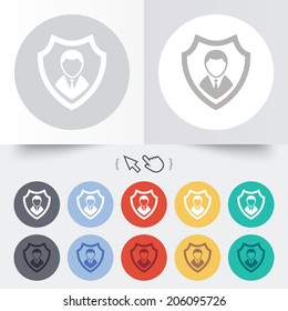 Security agency sign icon. Shield protection symbol. Round 12 circle buttons. Shadow. Hand cursor pointer. Vector