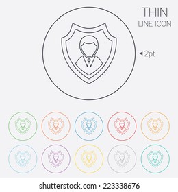 Security agency sign icon. Shield protection symbol. Thin line circle web icons with outline. Vector