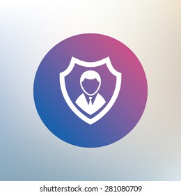Security agency sign icon. Shield protection symbol. Icon on blurred background. Vector