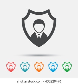Security agency sign icon. Shield protection symbol. Graphic element on white background. Colour clean flat protection icons. Vector