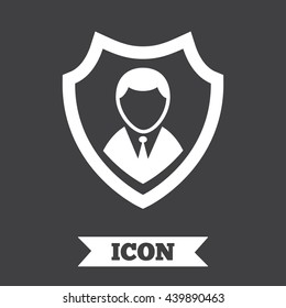Security agency sign icon. Shield protection symbol. Graphic design element. Flat security symbol on dark background. Vector