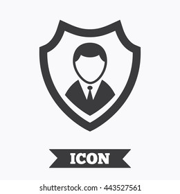 Security agency sign icon. Shield protection symbol. Graphic design element. Flat security symbol on white background. Vector