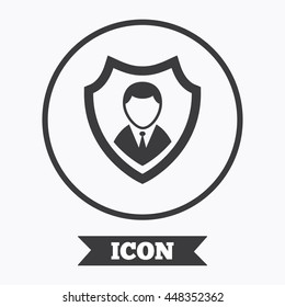 Security agency sign icon. Shield protection symbol. Graphic design element. Flat symbol in circle button. Vector