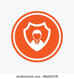 Security agency sign icon. Shield protection symbol. Graphic design element. Flat protection symbol on the round button. Vector