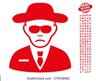 Security Agent pictograph with bonus avatar images. Vector illustration style is flat iconic red symbols on white background.