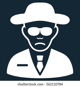 Security Agent vector icon. Flat white symbol. Pictogram is isolated on a dark blue background. Designed for web and software interfaces.