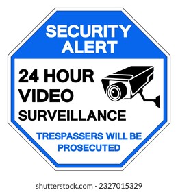 Security Alert 24 Hour Video Surveillance Symbol Sign, Vector Illustration, Isolate On White Background Label. EPS10