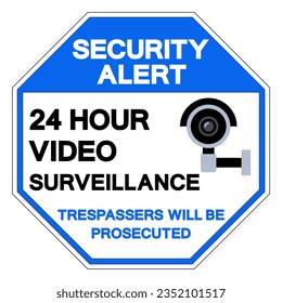Security Alert 24 Hour Video Surveillance Symbol Sign, Vector Illustration, Isolate On White Background Label. EPS10