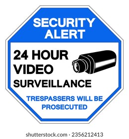 Signo de símbolo de vigilancia de vídeo de alerta de seguridad de 24 horas, Ilustración de vectores, Aislado en etiqueta de fondo blanco. EPS10