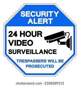 Signo de símbolo de vigilancia de vídeo de alerta de seguridad de 24 horas, Ilustración de vectores, Aislado en etiqueta de fondo blanco. EPS10