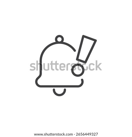 Security alert bell line icon. Outline vector icon of a bell with exclamation mark, symbolizing immediate notifications or system warnings. Icon symbol for alert messages.