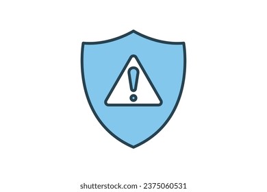 Icono de alerta de seguridad. Escudo con signo de exclamación. icono relacionado con Advertencia, notificación. adecuado para sitio web, aplicación, interfaces de usuario, imprimible, etc. Estilo de icono de línea plana. diseño vectorial editable
