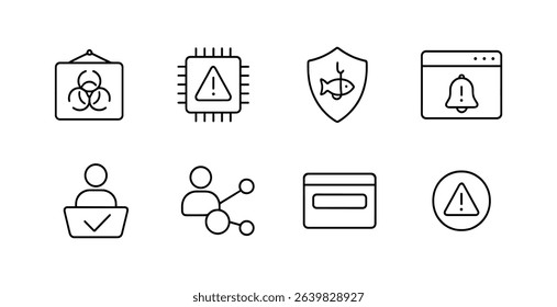 Security and alert outline icon set. safety, protection, notification line icons collection