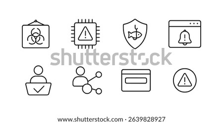 Security and alert outline icon set. safety, protection, notification line icons collection