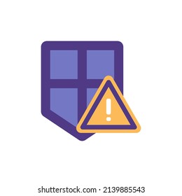 security alerts, security notifications. protection system. danger warning sign. shield and exclamation mark. symbols and icons. flat cartoon illustration. concept design