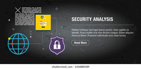 Security analysis, banner internet with icons in vector. Web banner template for website, banner internet for mobile design and social media app.Business and communication layout with icons.