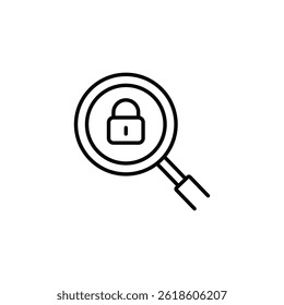 Security analysis with magnifying glass showing padlock for investigation