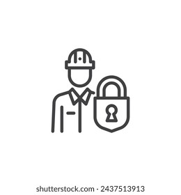 Icono de la línea IT Security Analyst. Signo de estilo lineal para concepto móvil y diseño web. Persona con un icono de vector de contorno de bloqueo. Símbolo, ilustración del logotipo. Gráficos vectoriales