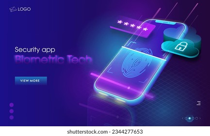 Security App Biometric Technology Landing Page Design for Advertising.