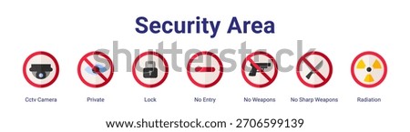 Security Area web banner icon vector illustration concept featuring Cctv Camera,Private,Lock,No Entry,No Weapons,No Sharp Weapons and Radiation in a collection set.