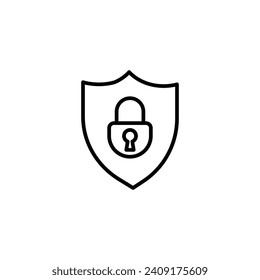 Security Assurance Line Icon. Safe data defense icon in black and white color.