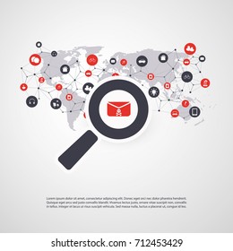 Security Audit, Virus Scanning, Cleaning, Eliminating Malware, Ransomware, Fraud, Spam, Phishing, Email Scam, Hacker Attack Effects and Damage - IT Security Concept Design, Vector illustration