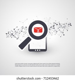 Security Audit, Virus Scanning, Cleaning, Eliminating Malware, Ransomware, Fraud, Spam, Phishing, Email Scam, Hacker Attack Effects and Damage - IT Security Concept Design, Vector illustration
