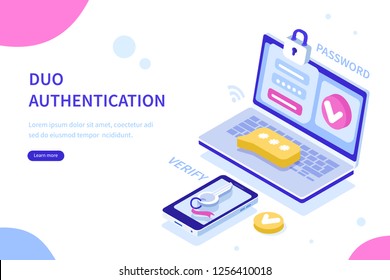 Security authentication concept. Can use for web banner, infographics, hero images. Flat isometric vector illustration isolated on white background.