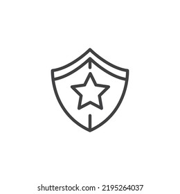 Security award line icon. linear style sign for mobile concept and web design. Shield with star outline vector icon. Symbol, logo illustration. Vector graphics