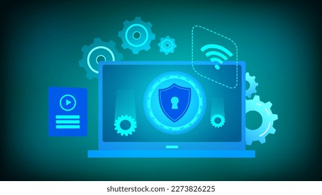 Security Awareness, Cyber technology security, Blue abstract hi speed internet technology,
network protection background design, vector illustration.
