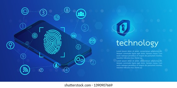 Security background with lock. Finger-print scanning.Abstract digital conceptual technology. computer technology website internet web.infographics. 